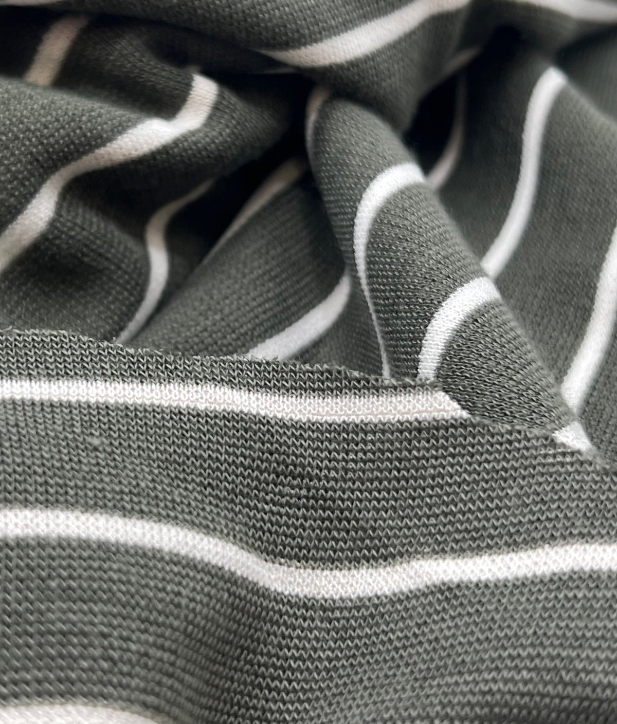 Khaki Green Knitted Horizontal Stripe 2 Way Stretch Fabric