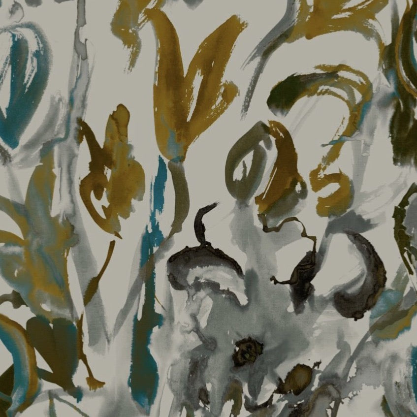 Watercolour Floral Wallpaper - Grey + Ochre