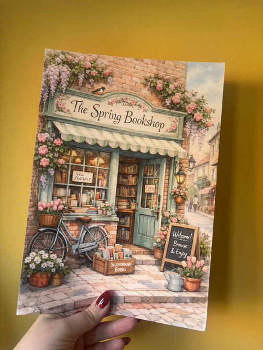 The Spring Bookshop Wall Art – Vintage Floral Bookstore Illustration Cottagecore Home Decor Print