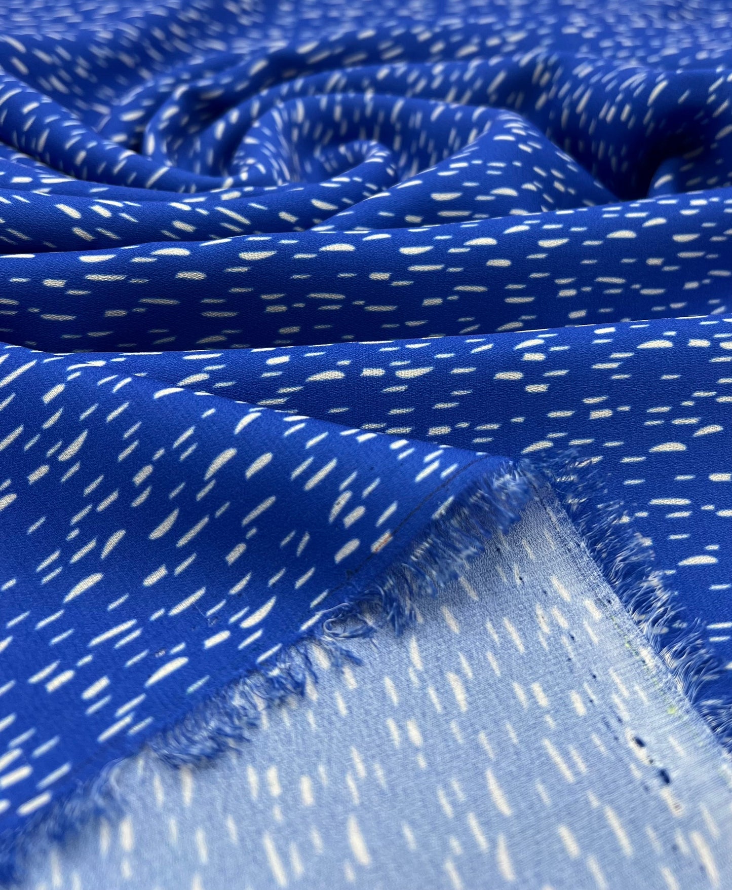 Blue White Print Lightweight Crepe Fabric 110GSM Non Stretch