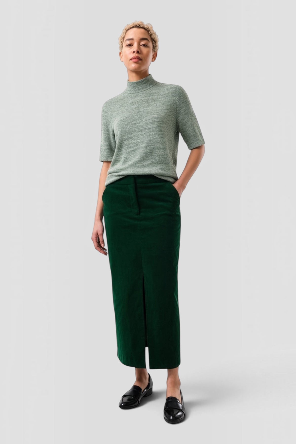 Balthazar Babycord Midi Pencil Skirt - Green