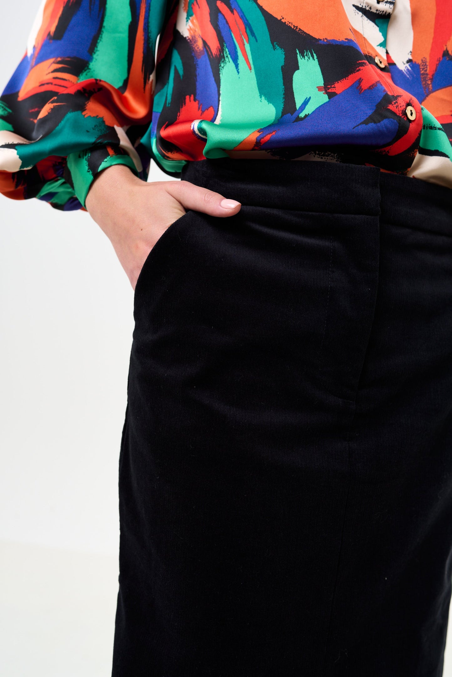 Balthazar Babycord Midi Pencil Skirt - Black