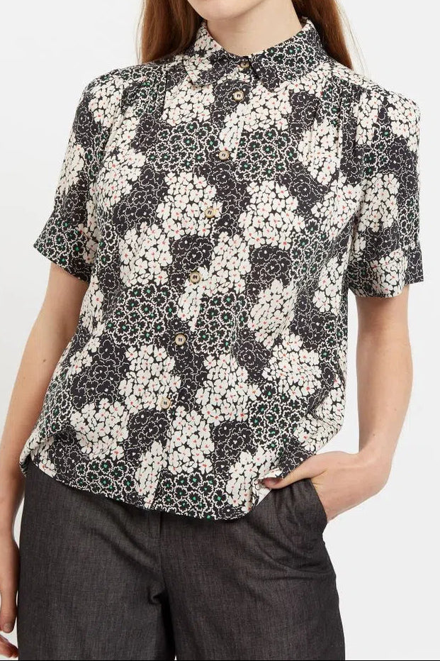 Barclay Flower Patch Print Short Sleeve Blouse in Black & White