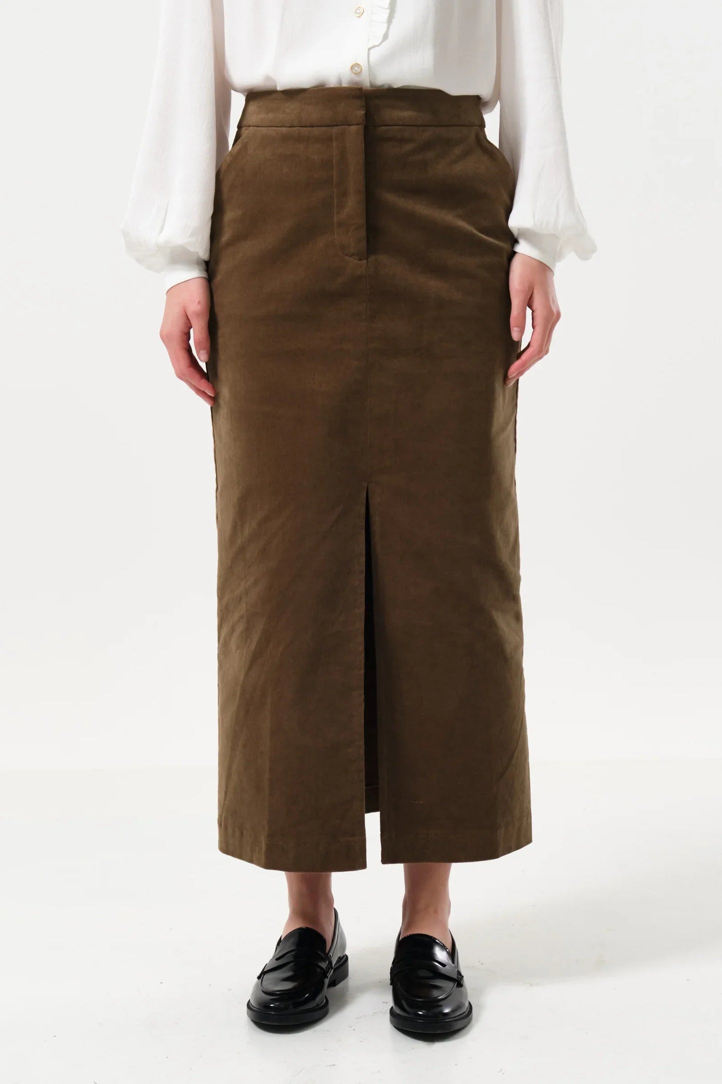 Balthazar Babycord Midi Pencil Skirt - Mole
