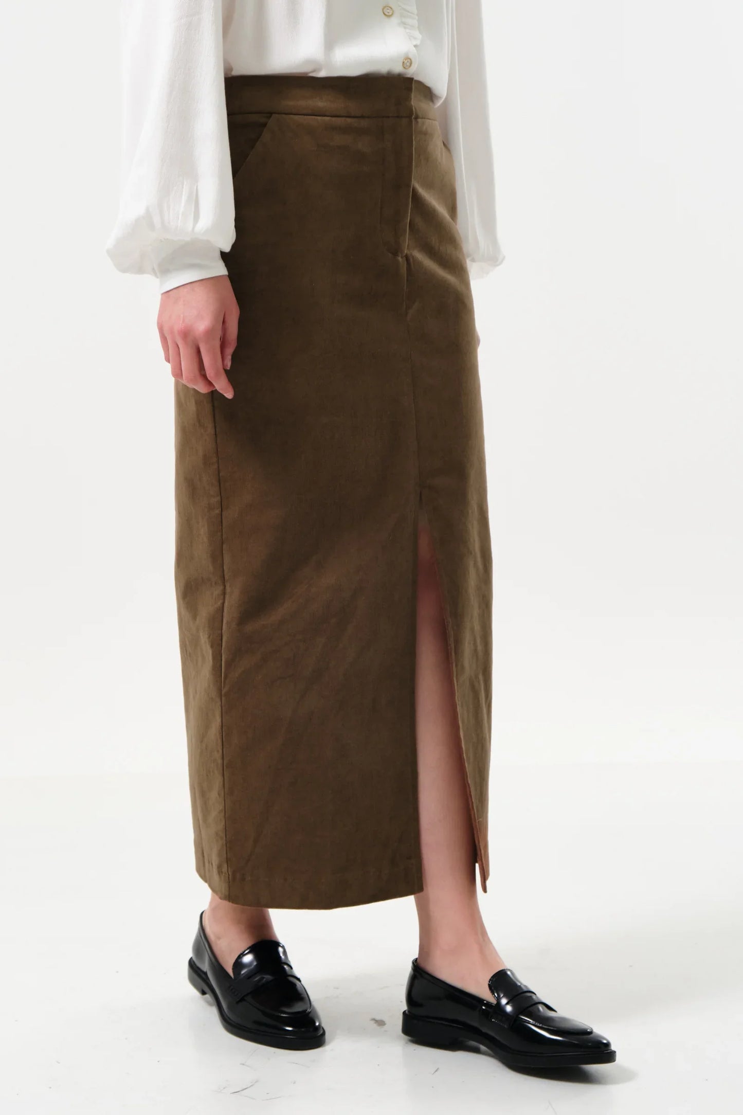 Balthazar Babycord Midi Pencil Skirt - Mole