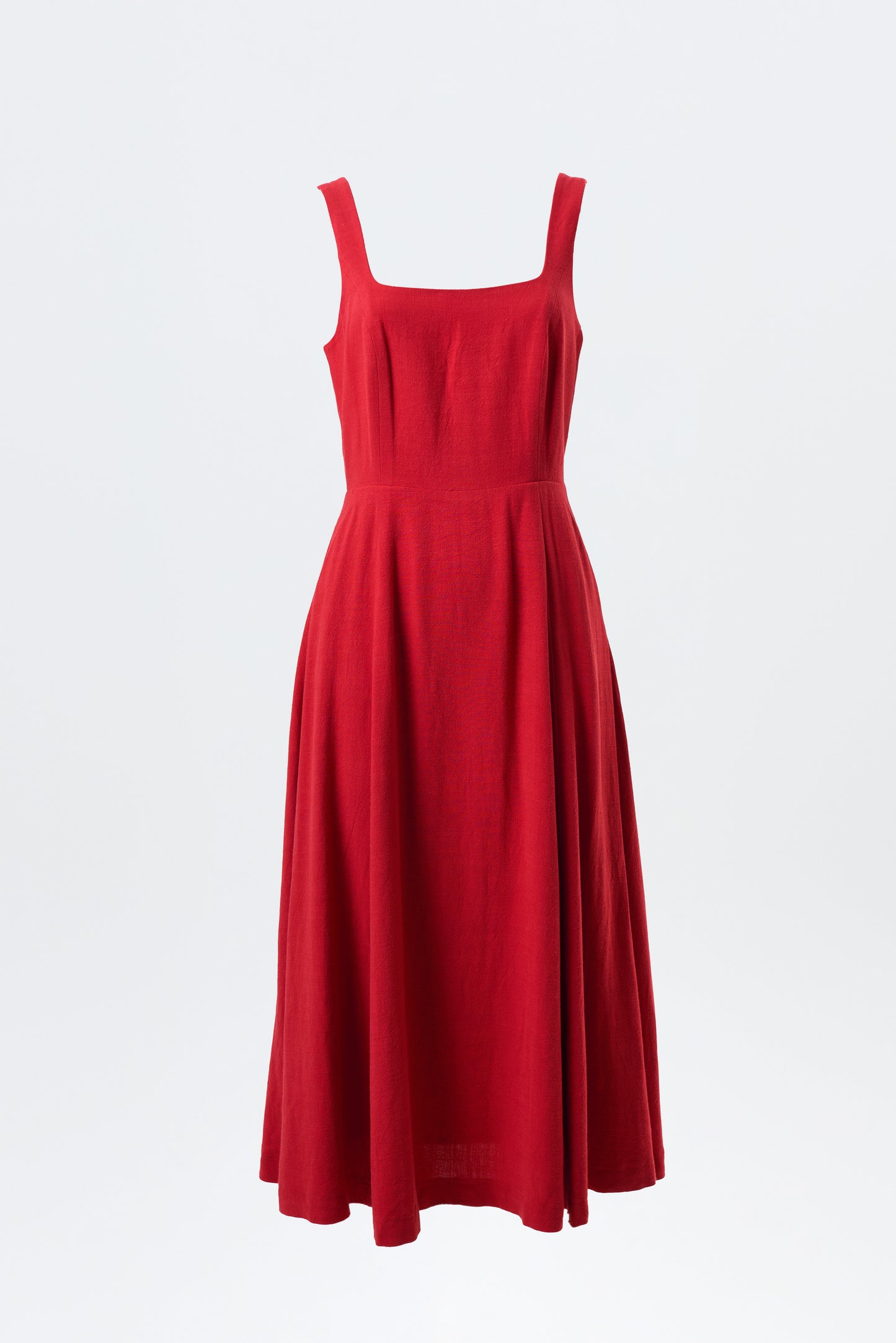 Baya Linen Mix Square Neck Midi Dress - Red