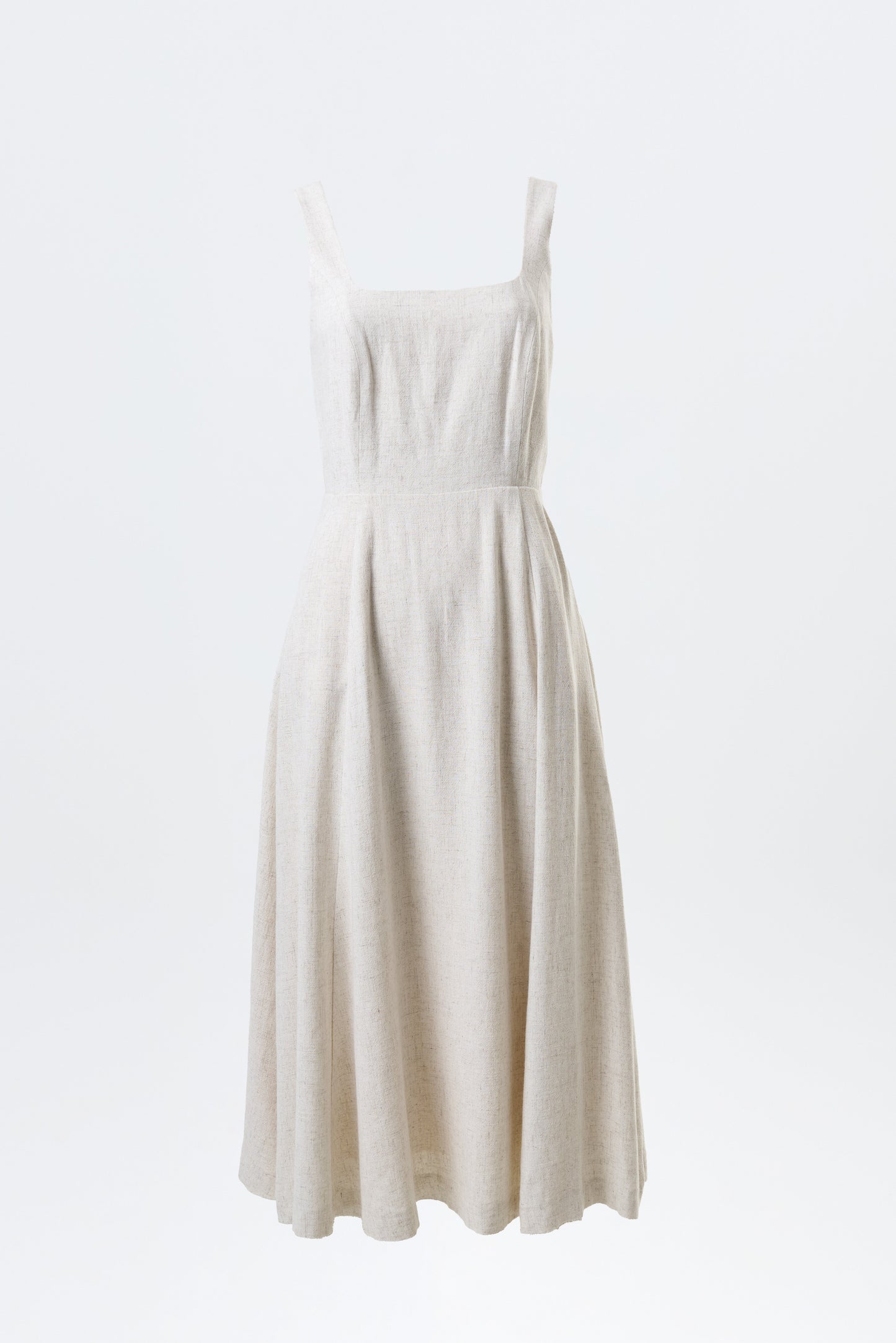 Baya Linen Mix Square Neck Midi Dress - Natural