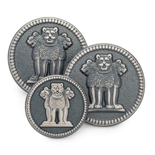 Three Lions Of Ashoka Blazer Button Set In Antique Silver