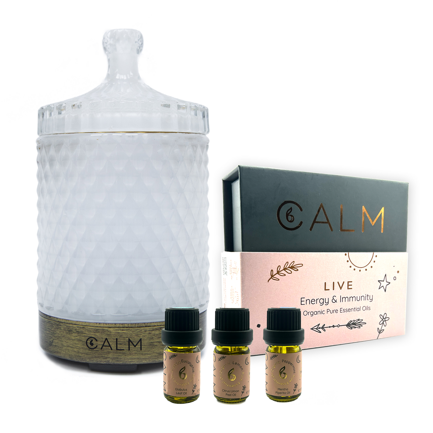 Aroma Diffuser with our Live Calm Oil Set - Energy & Immunity Boost