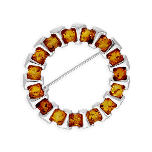 Sterling Silver & Amber Wreath Brooch