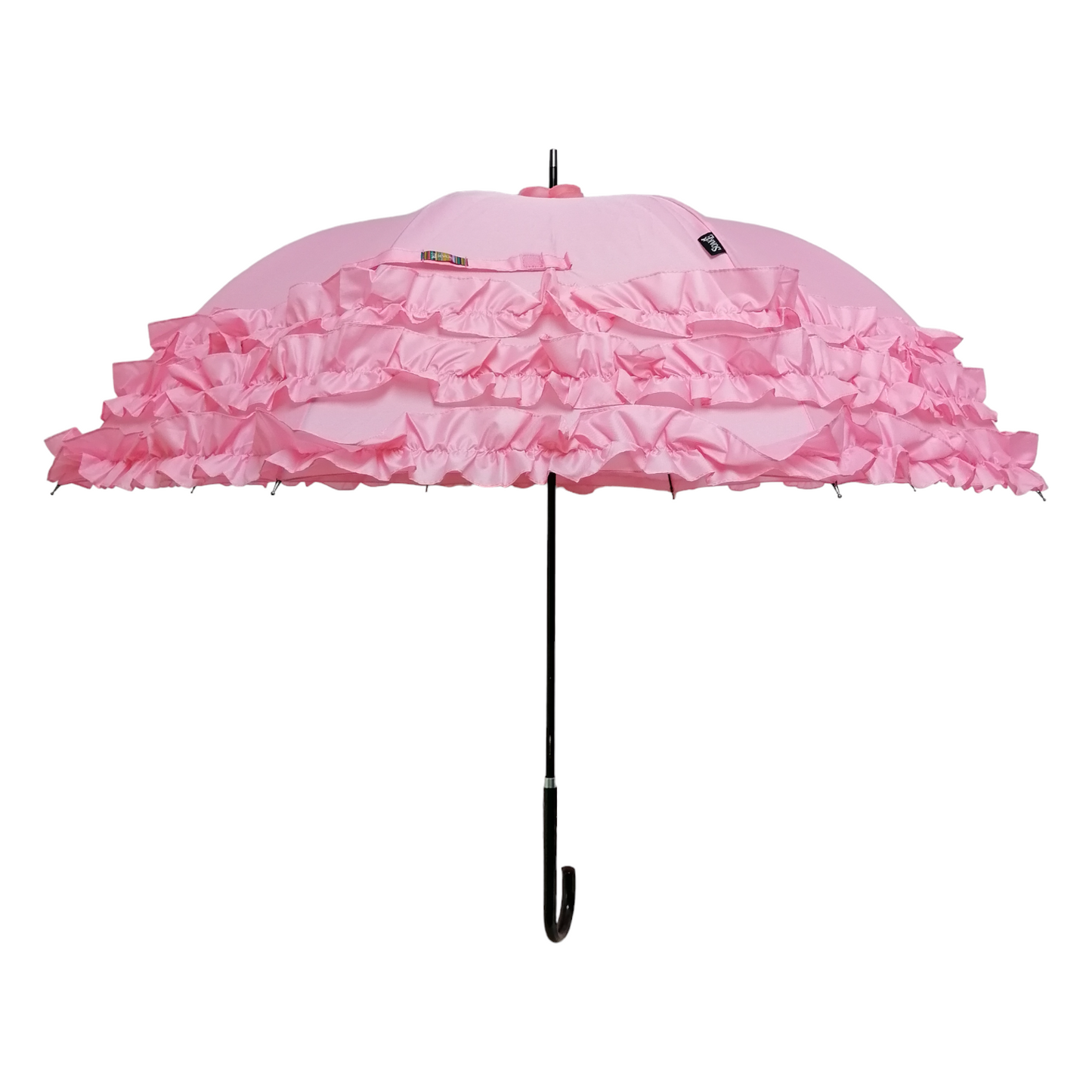Boutique Triple Frill Stick Auto Umbrella  Pink
