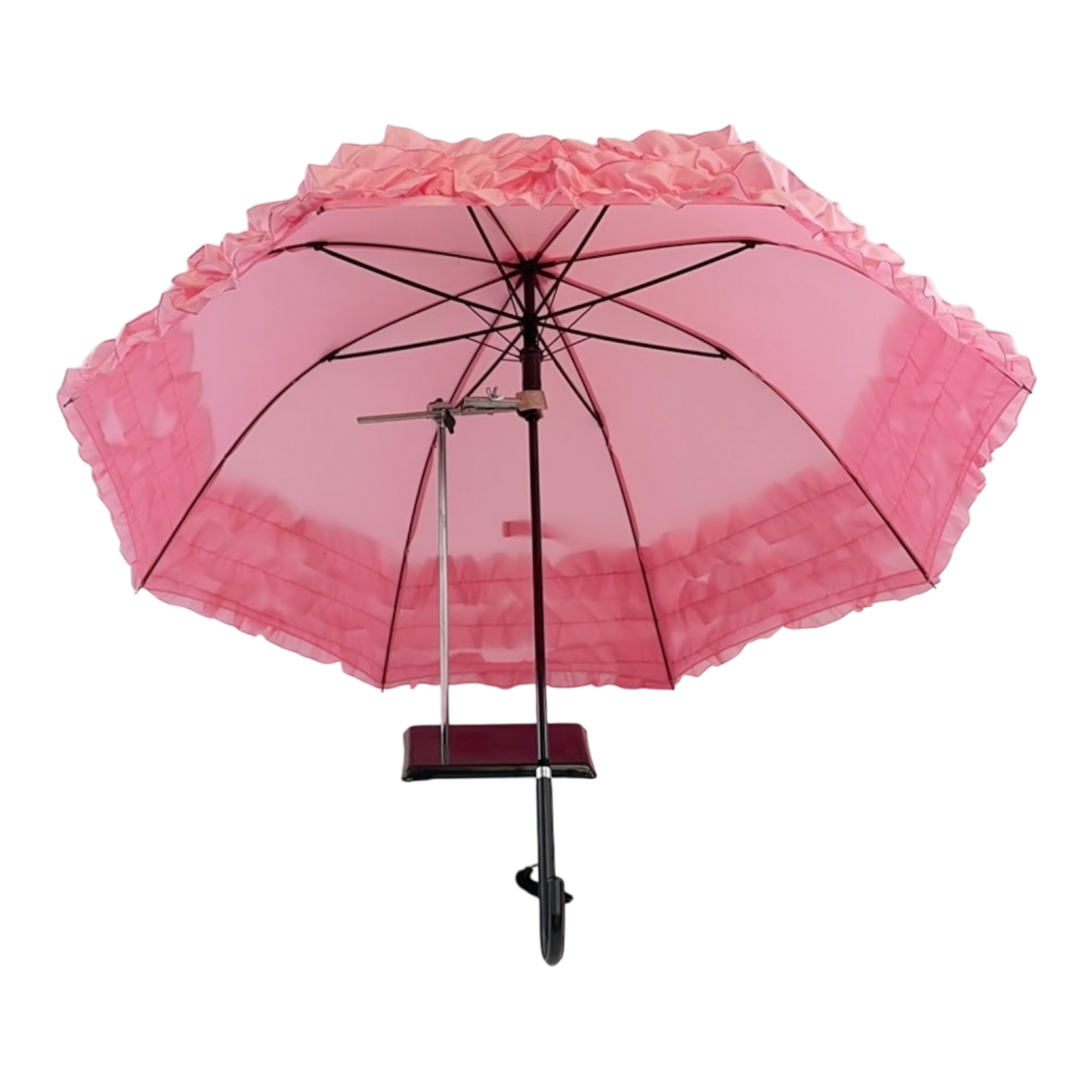 Boutique Triple Frill Stick Auto Umbrella  Pink