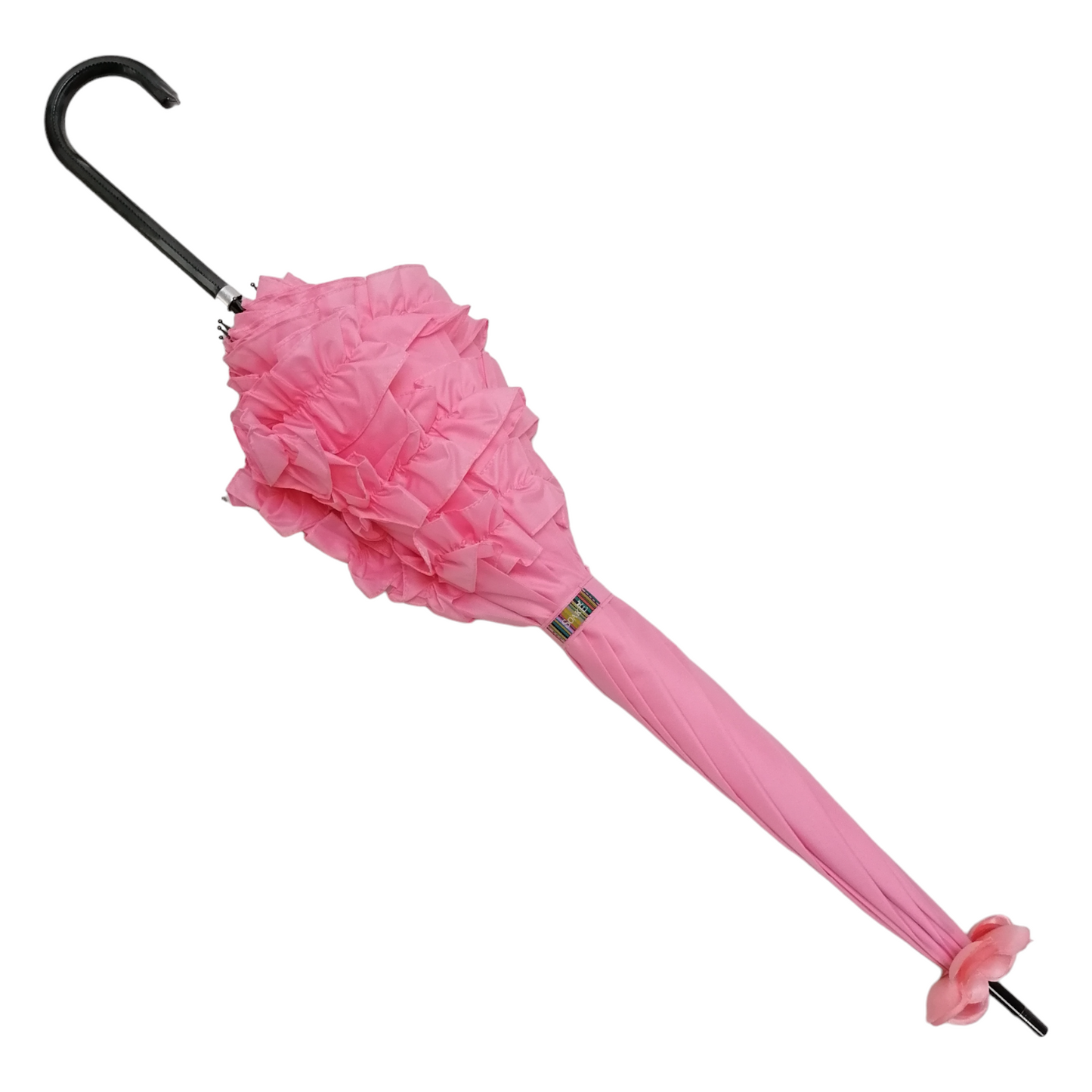 Boutique Triple Frill Stick Auto Umbrella  Pink