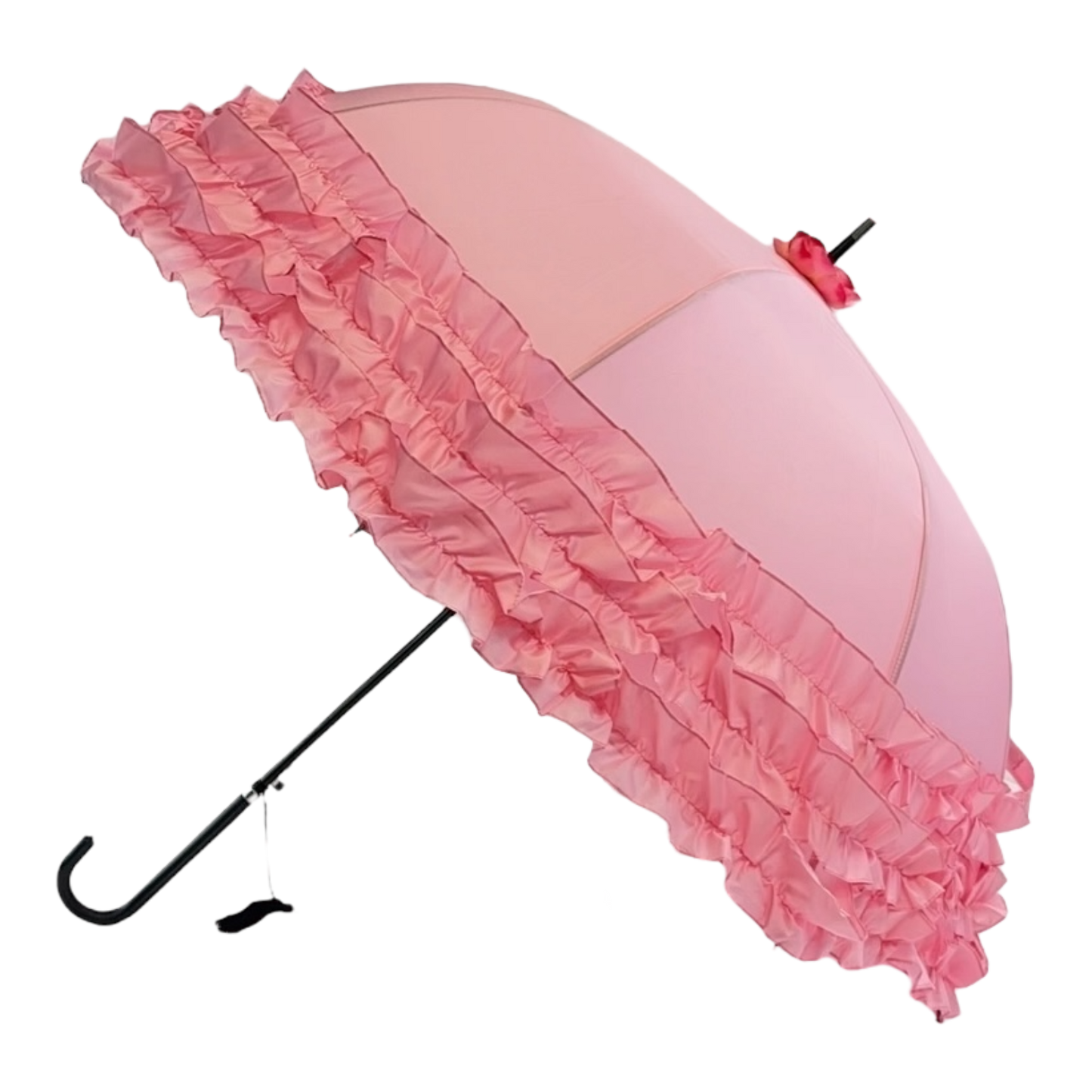 Boutique Triple Frill Stick Auto Umbrella  Pink