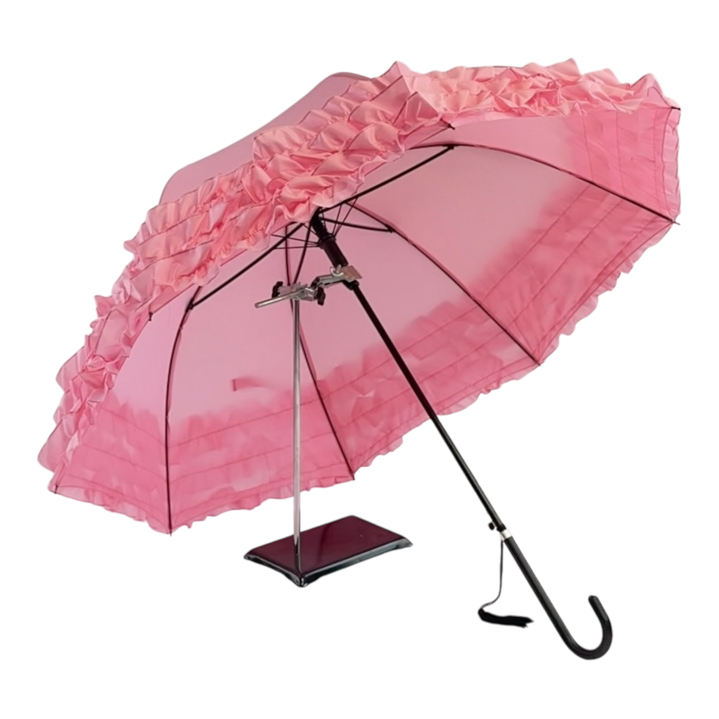 Boutique Triple Frill Stick Auto Umbrella  Pink