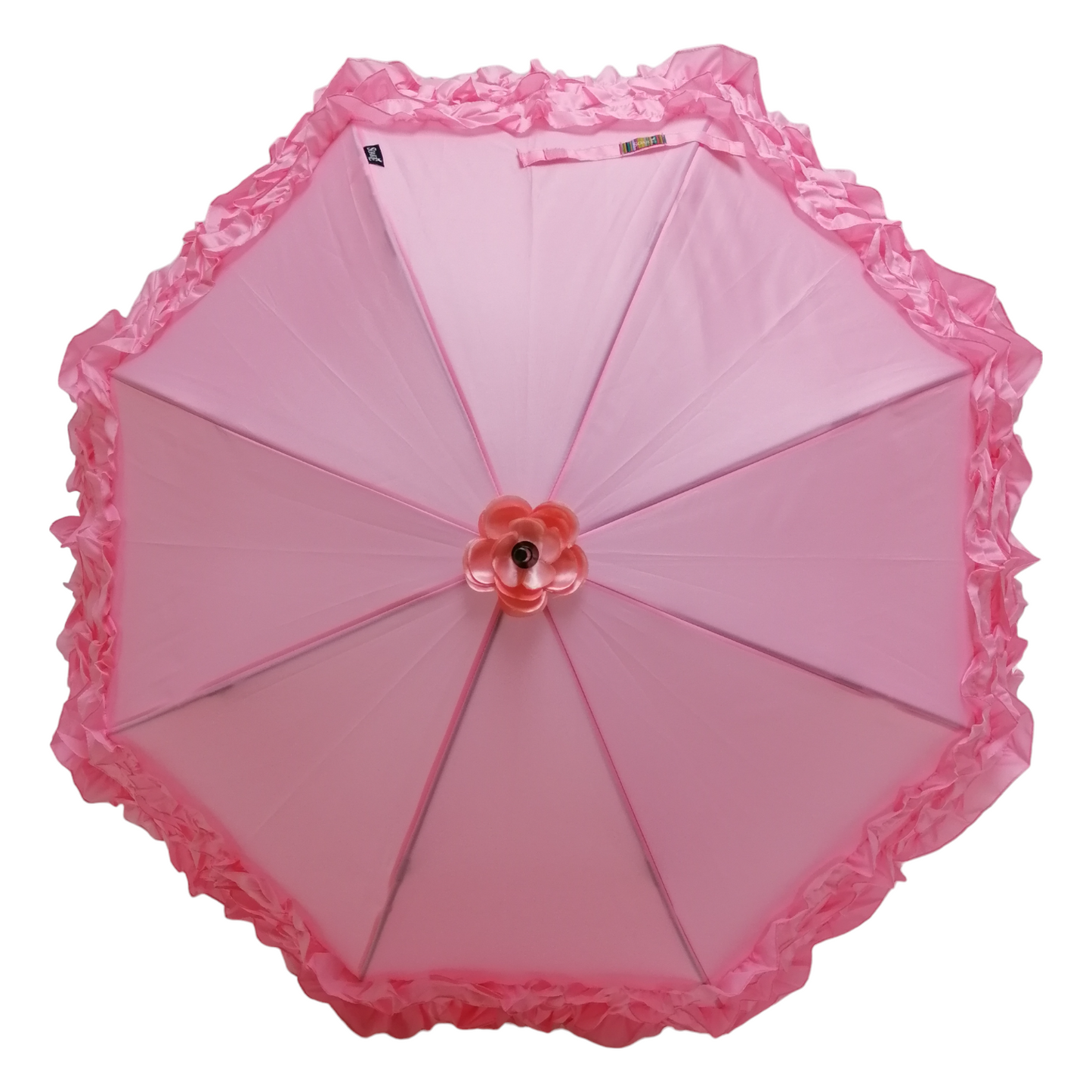 Boutique Triple Frill Stick Auto Umbrella  Pink