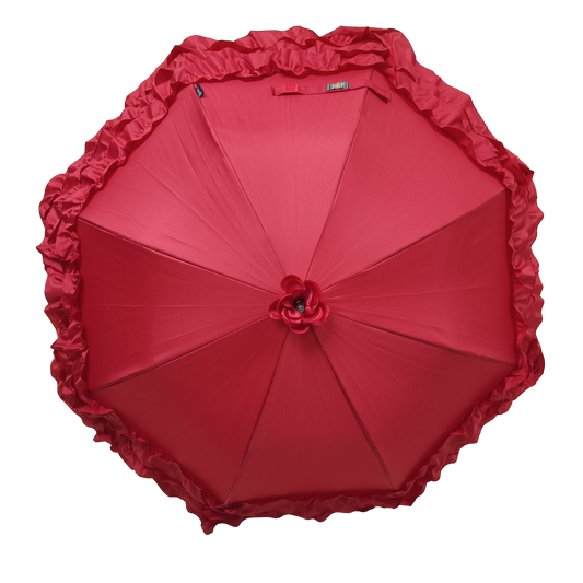 Boutique Triple Frill Stick Auto Umbrella RED