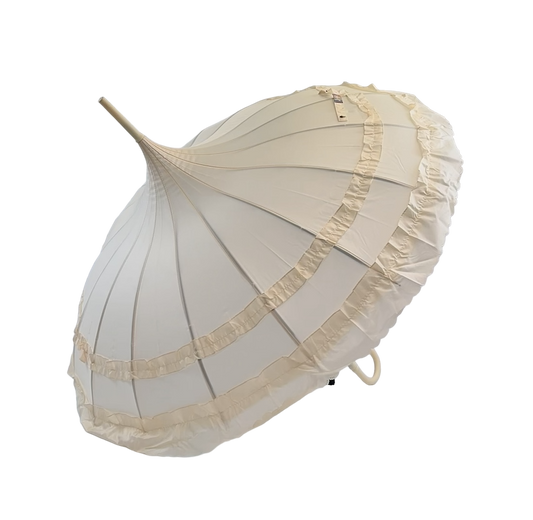 Boutique Frilled Pagoda Umbrella Beige with beige handle