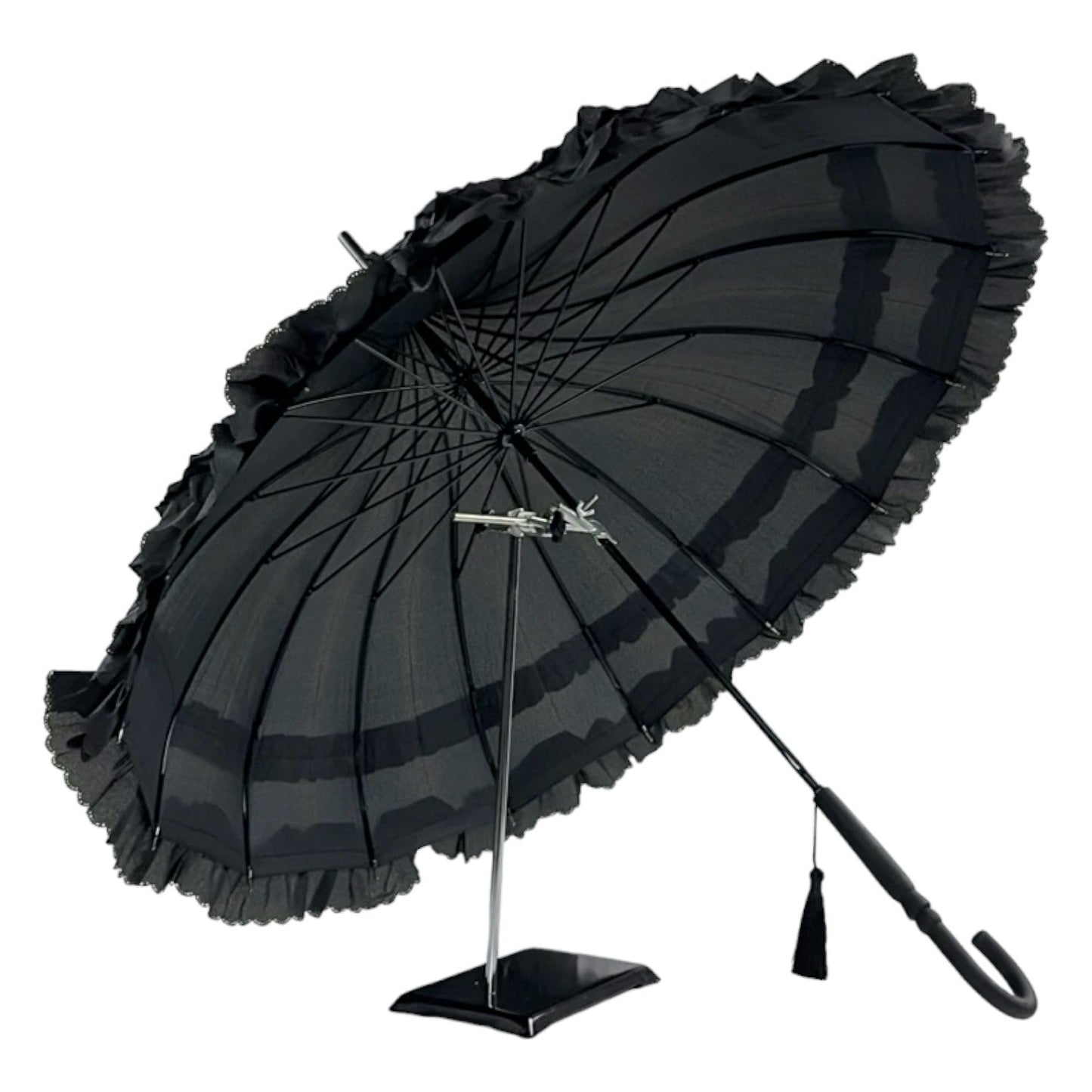 Boutique Frilled Pagoda Umbrella Black