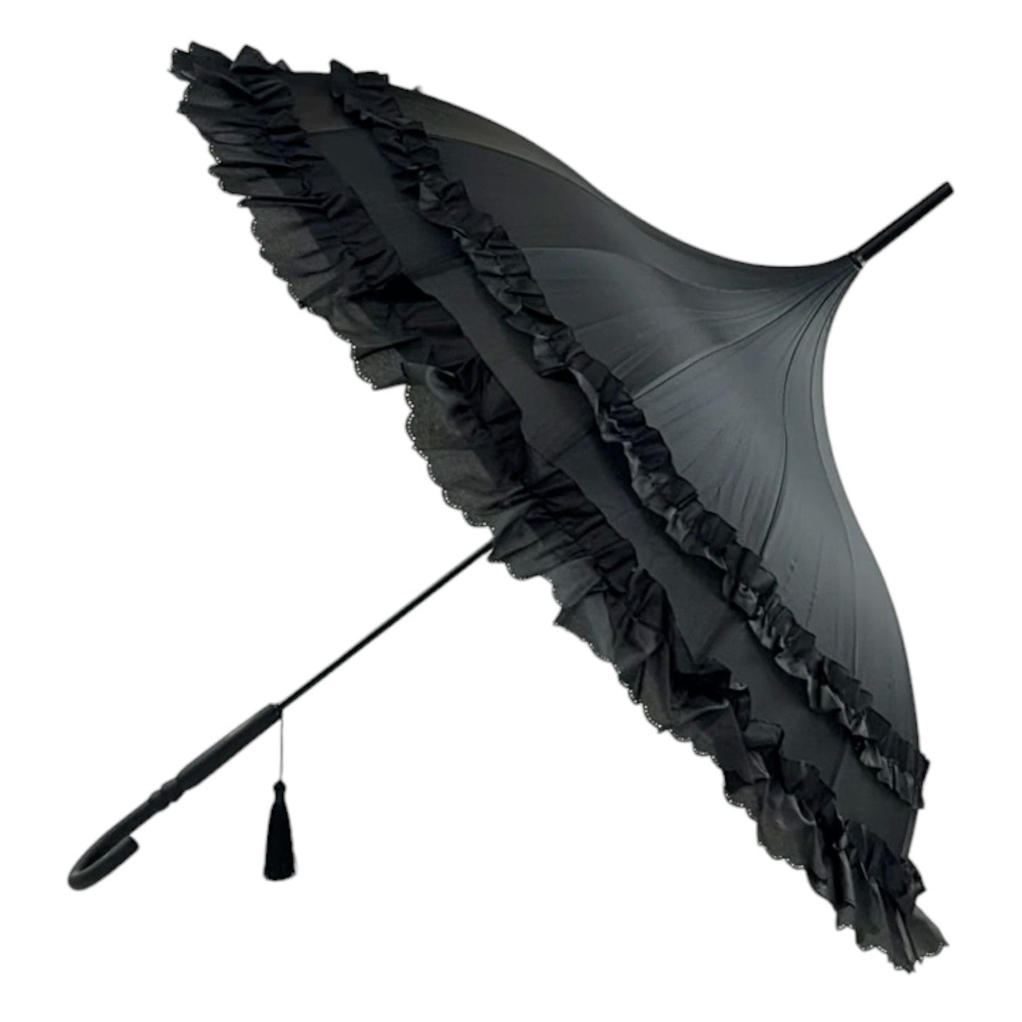 Boutique Frilled Pagoda Umbrella Black