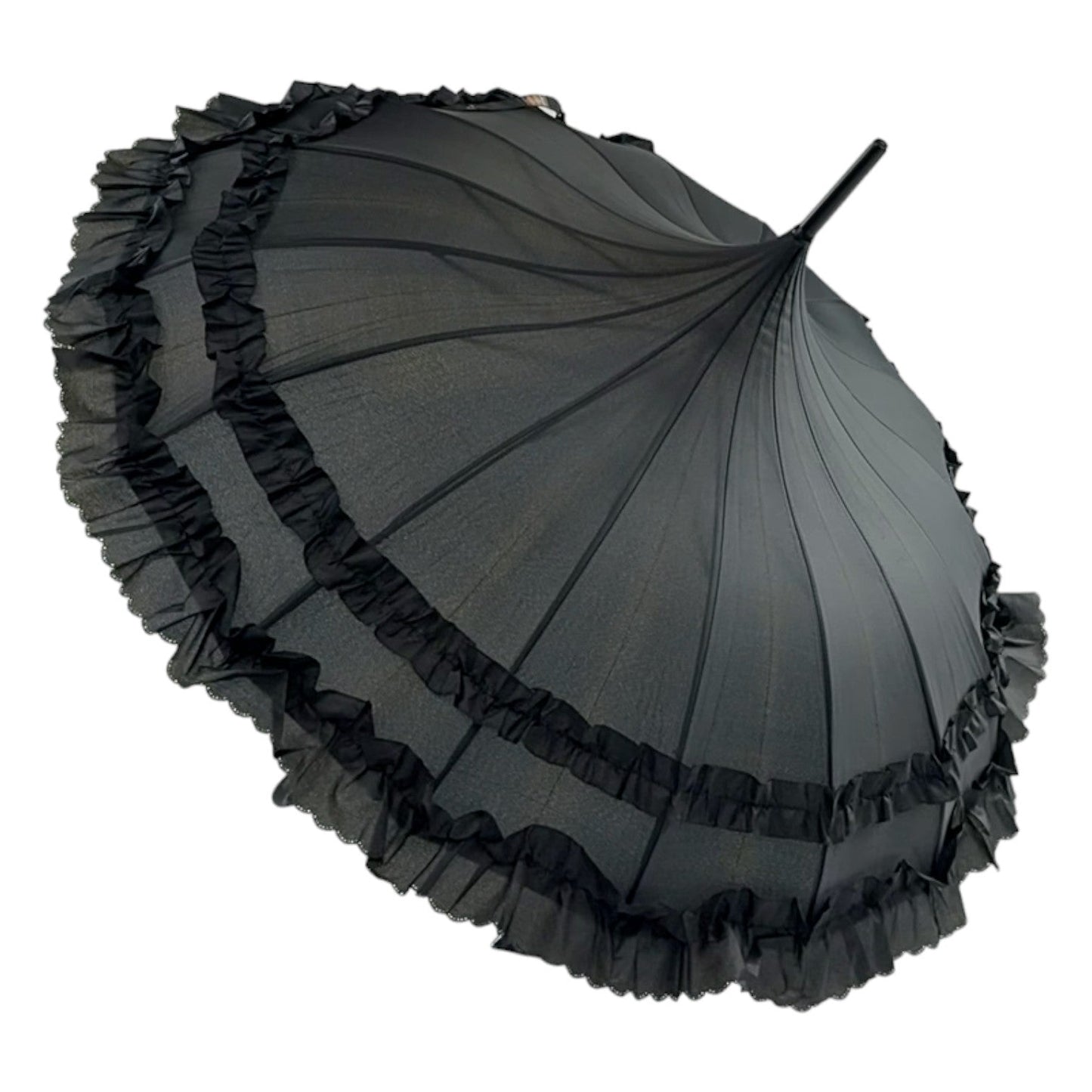 Boutique Frilled Pagoda Umbrella Black