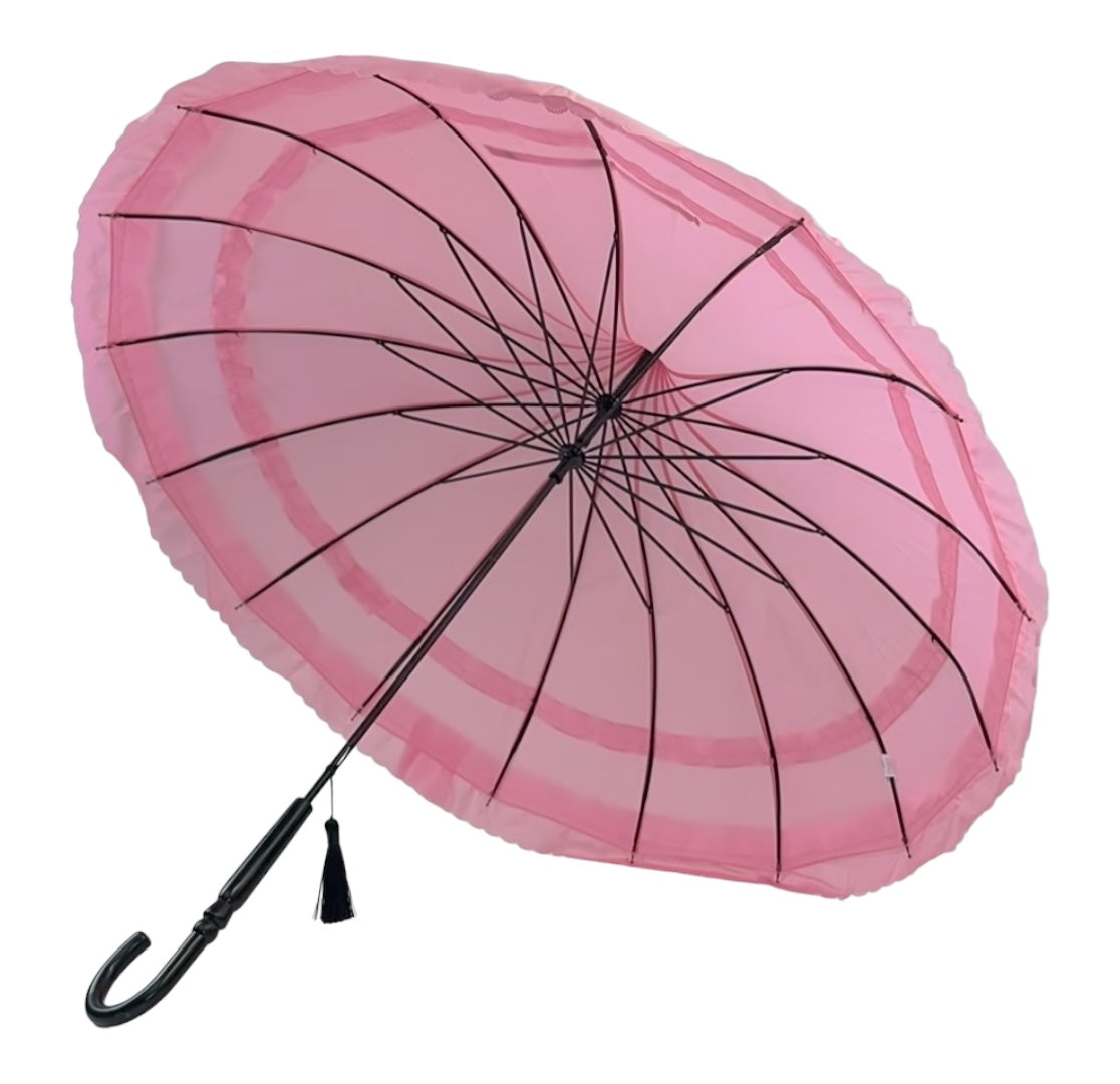 Boutique Frilled Pagoda Umbrella  Pink