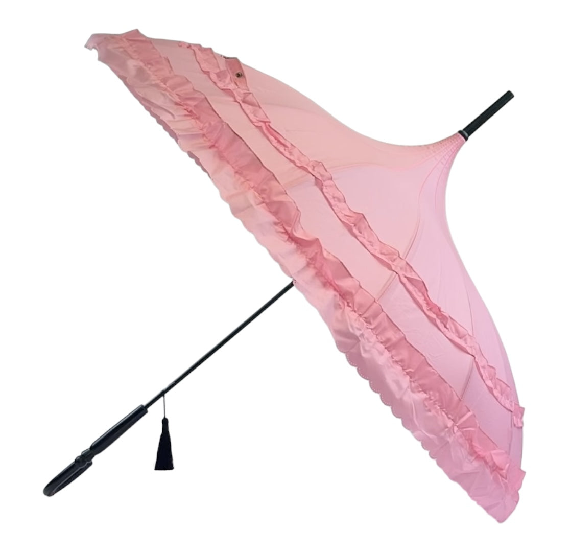 Boutique Frilled Pagoda Umbrella  Pink