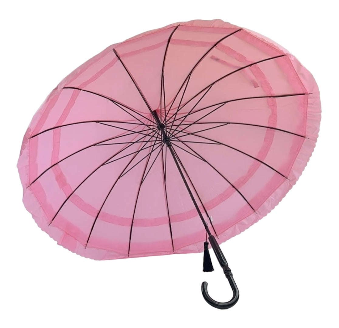 Boutique Frilled Pagoda Umbrella  Pink