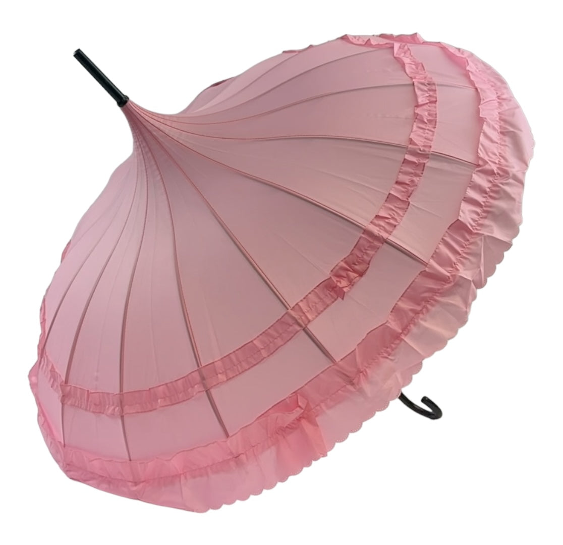 Boutique Frilled Pagoda Umbrella  Pink