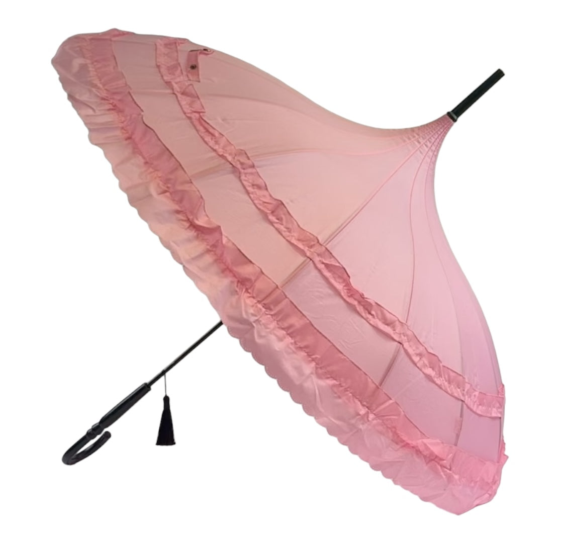 Boutique Frilled Pagoda Umbrella  Pink