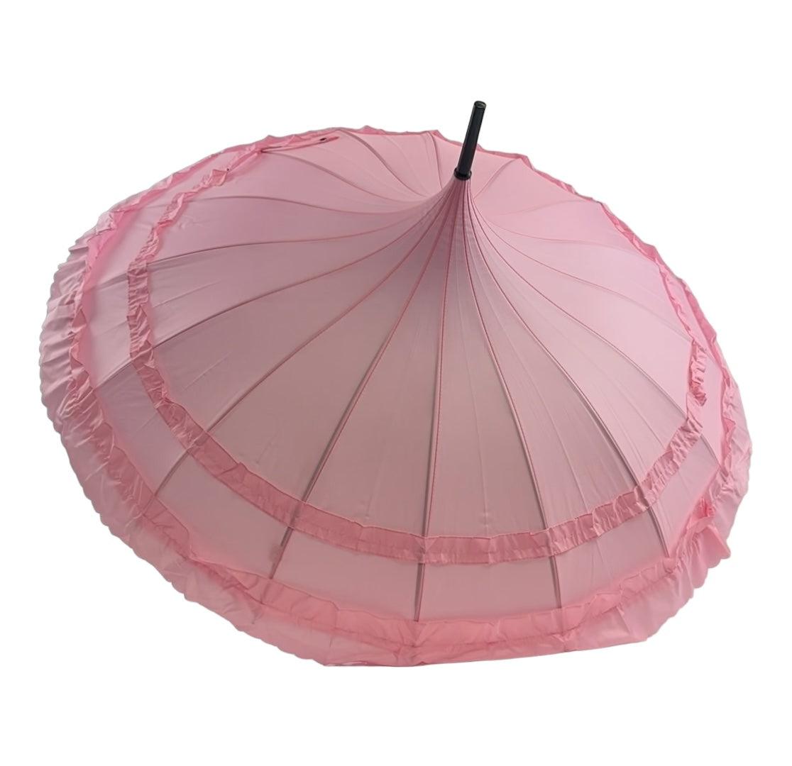 Boutique Frilled Pagoda Umbrella  Pink