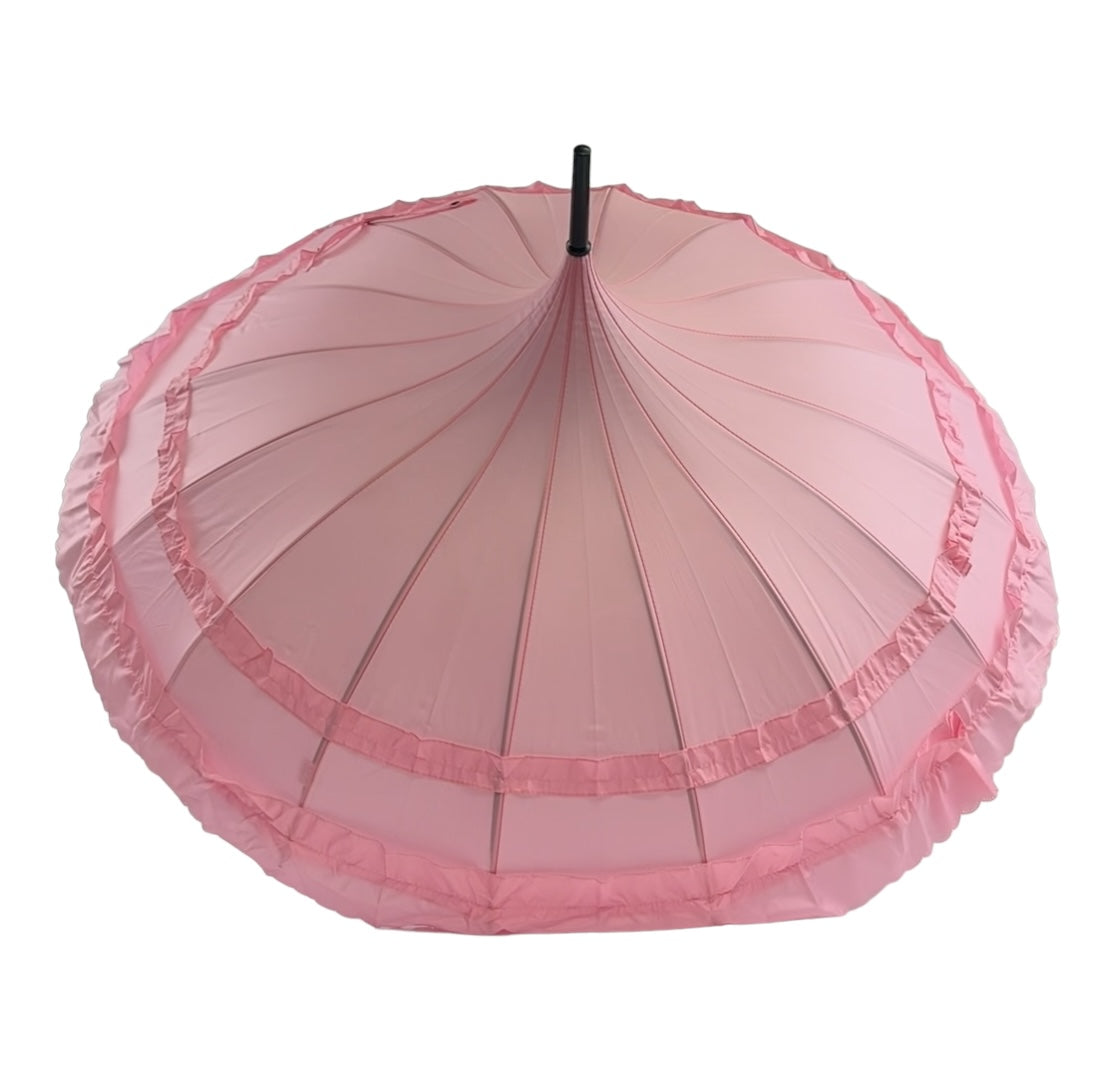 Boutique Frilled Pagoda Umbrella  Pink