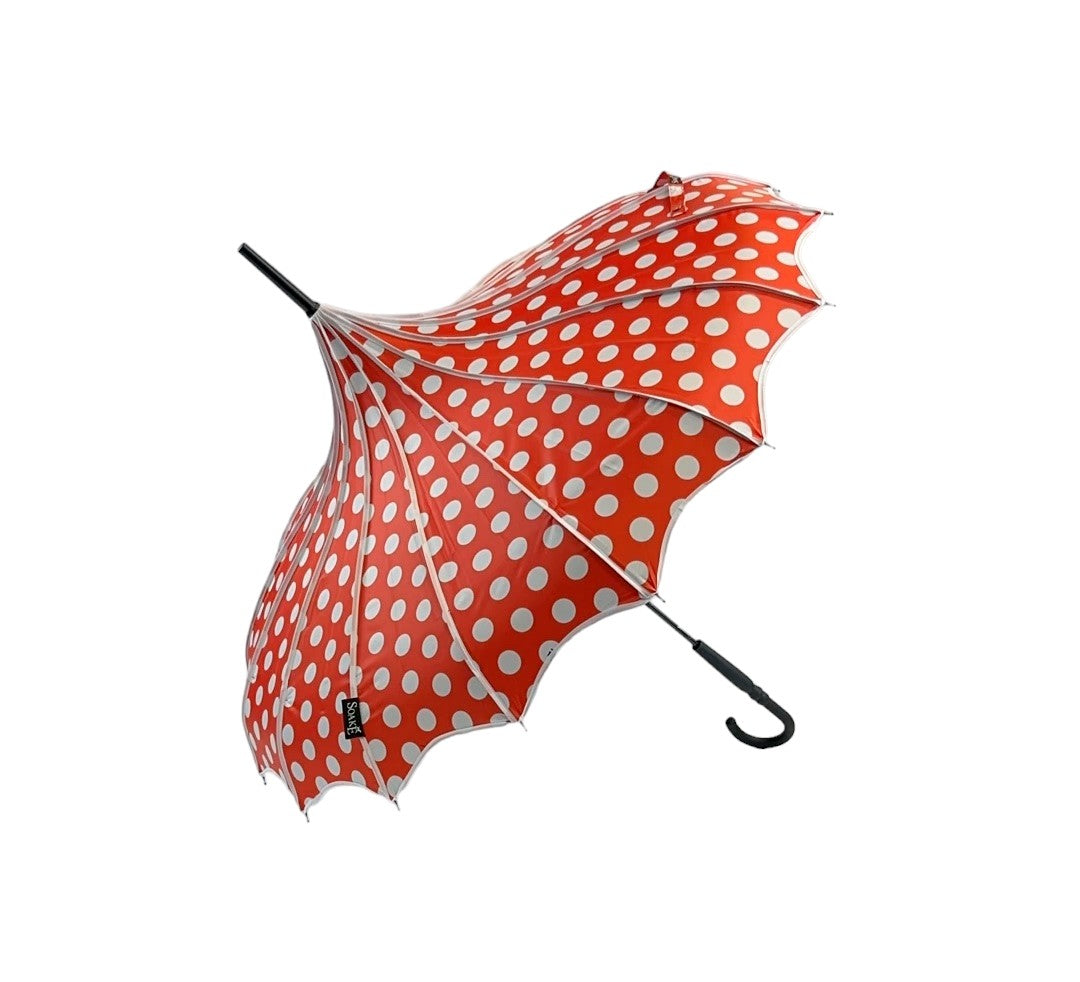 Boutique Polka Dot Ribbed Pagoda Umbrella Red