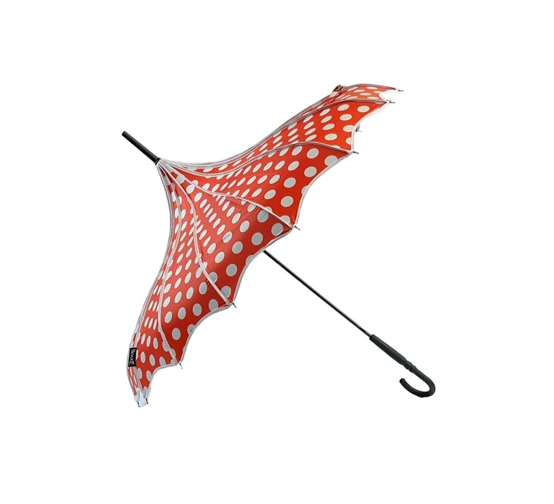 Boutique Polka Dot Ribbed Pagoda Umbrella Red