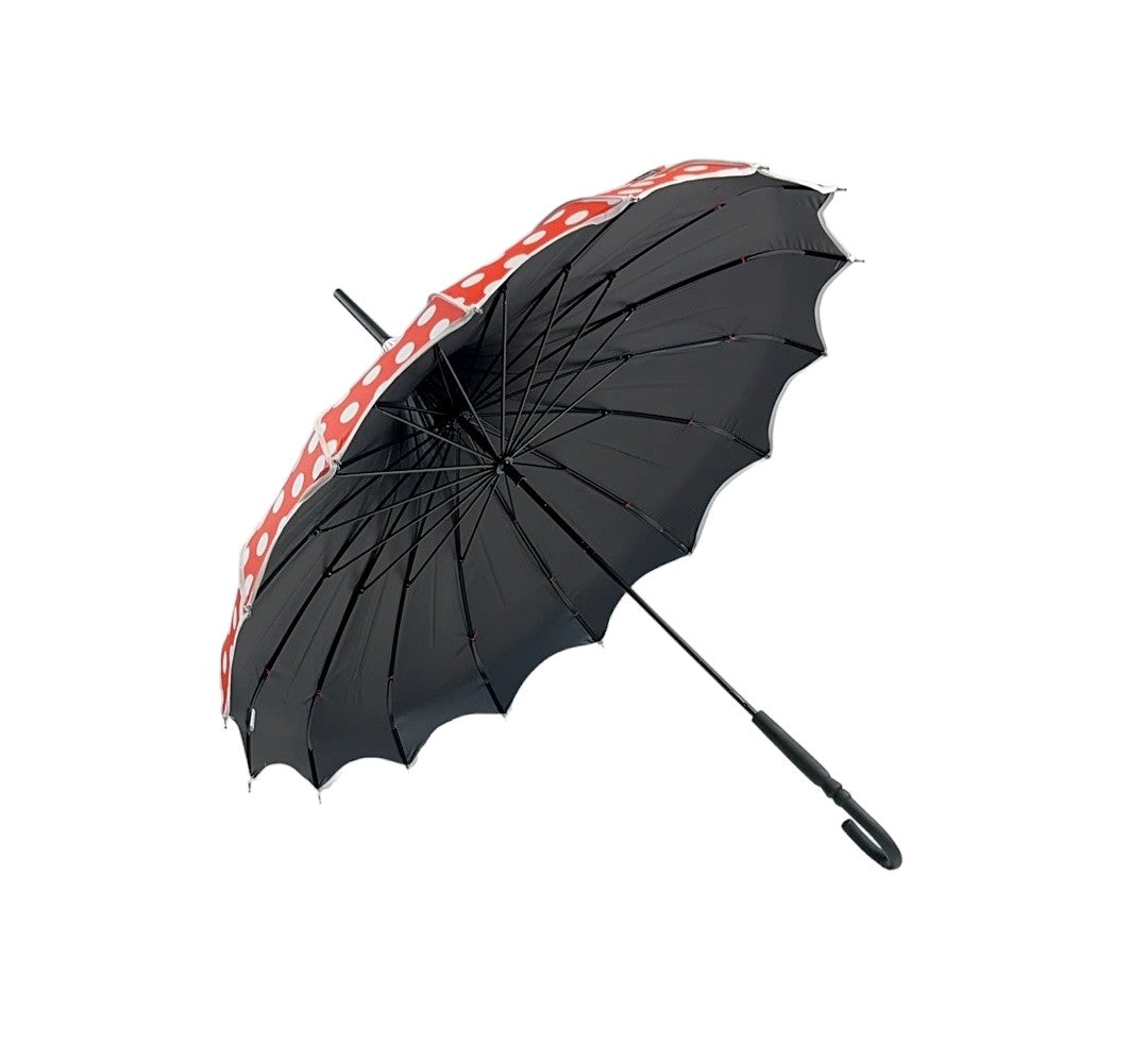 Boutique Polka Dot Ribbed Pagoda Umbrella Red