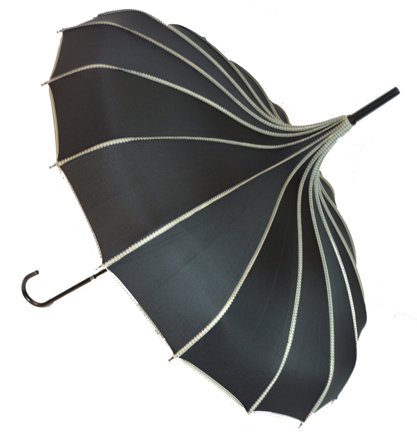 Boutique RIBBED Pagoda Umbrella  Black