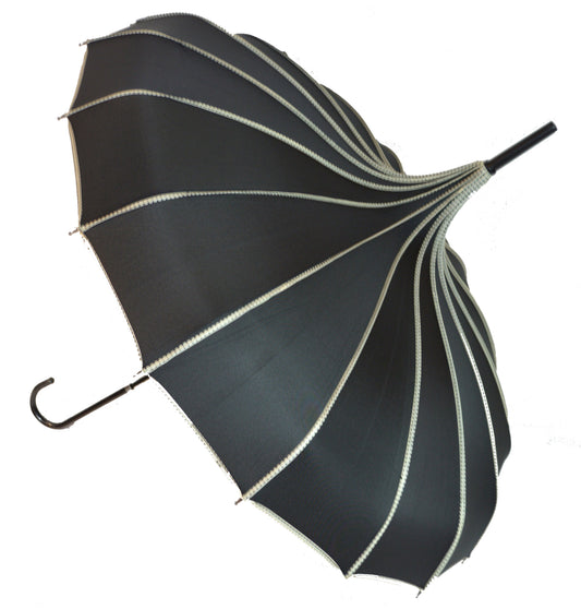 Boutique RIBBED Pagoda Umbrella  Black
