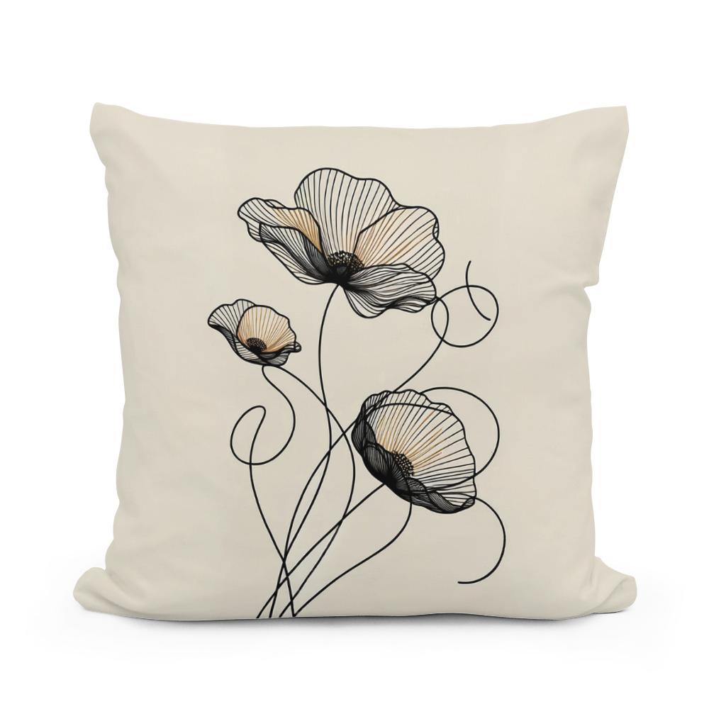 Golden Noir Poppies Cotton Cushion