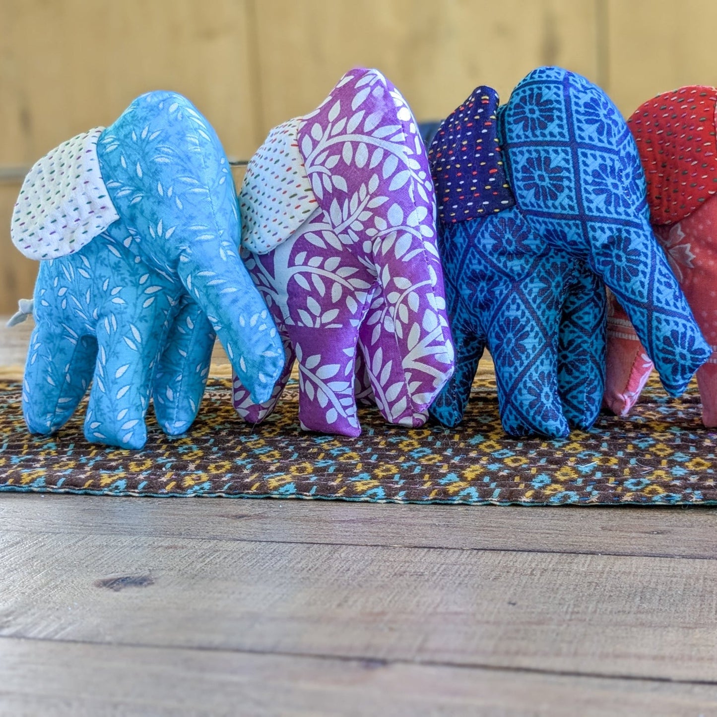 Handmade Soft Plush Elephant, Fair Trade Elephant Decor, Bengali Cotton with Kantha Stitch