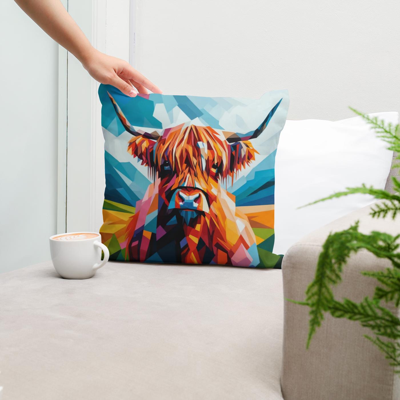 Cubist Highland Cow Essence Cotton Cushion