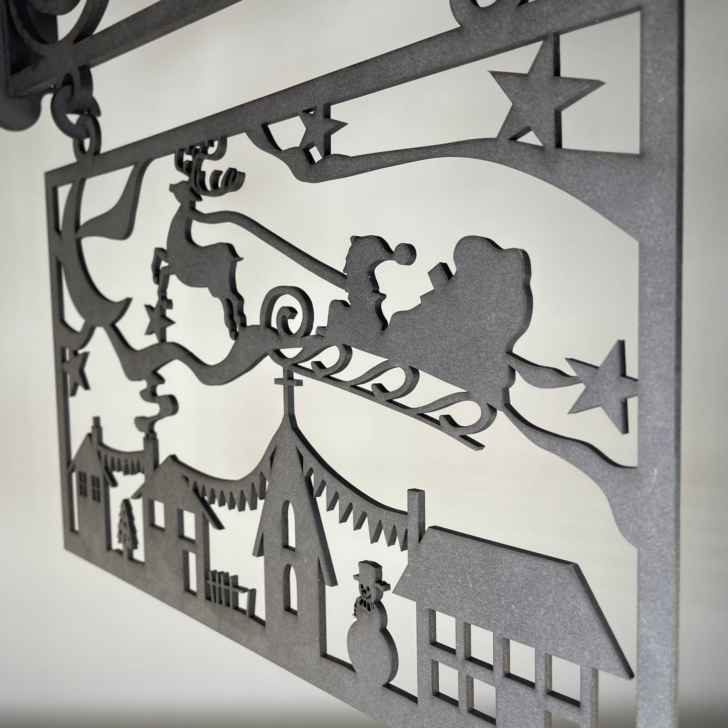 Hanging Novelty Santa Scene Sign - Handmade Ornament by Curious Rabbit ®