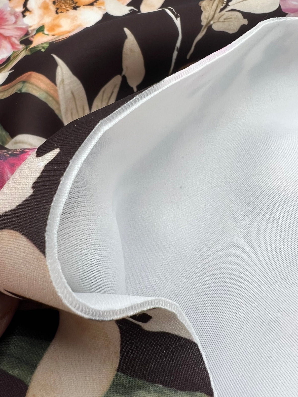 Brown Floral Scuba Foam 3D Mono Jersey Fabric 2 Way Stretch