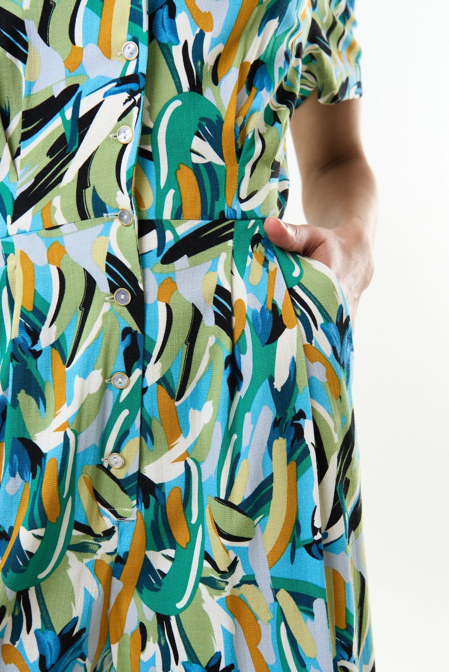 Belen Brushstroke Print V-neck Jumpsuit