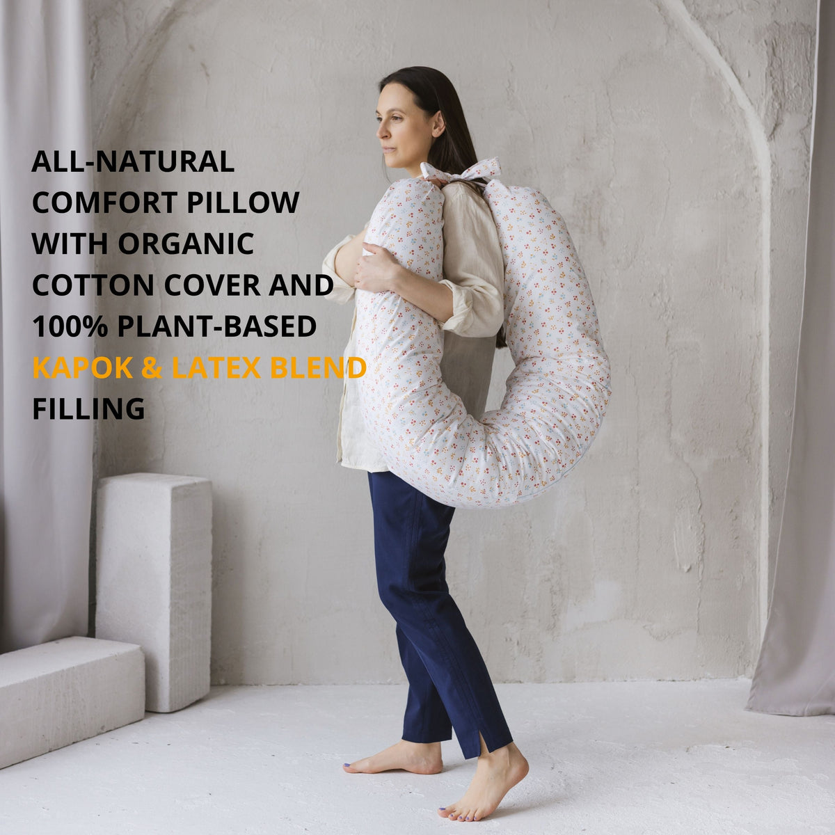MINICAMP C-Shape Pillow with Organic Milk White Cover | Kapok & Latex Blend or PES Filling