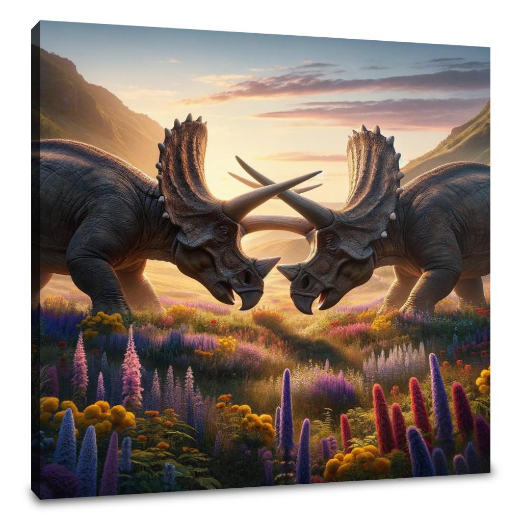 Meadow Duel Triceratops Canvas