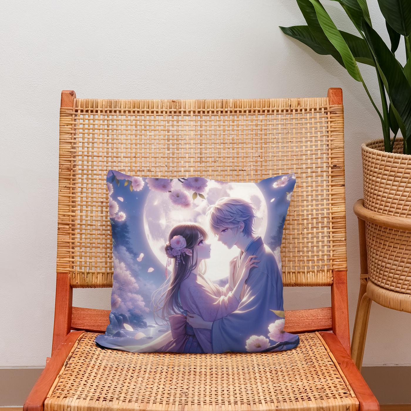 Moonlit Blossom Embrace Cotton Cushion