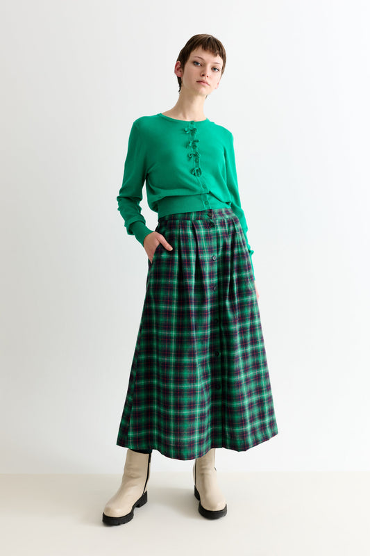 Bia Winter Check Button Through Skirt – Green