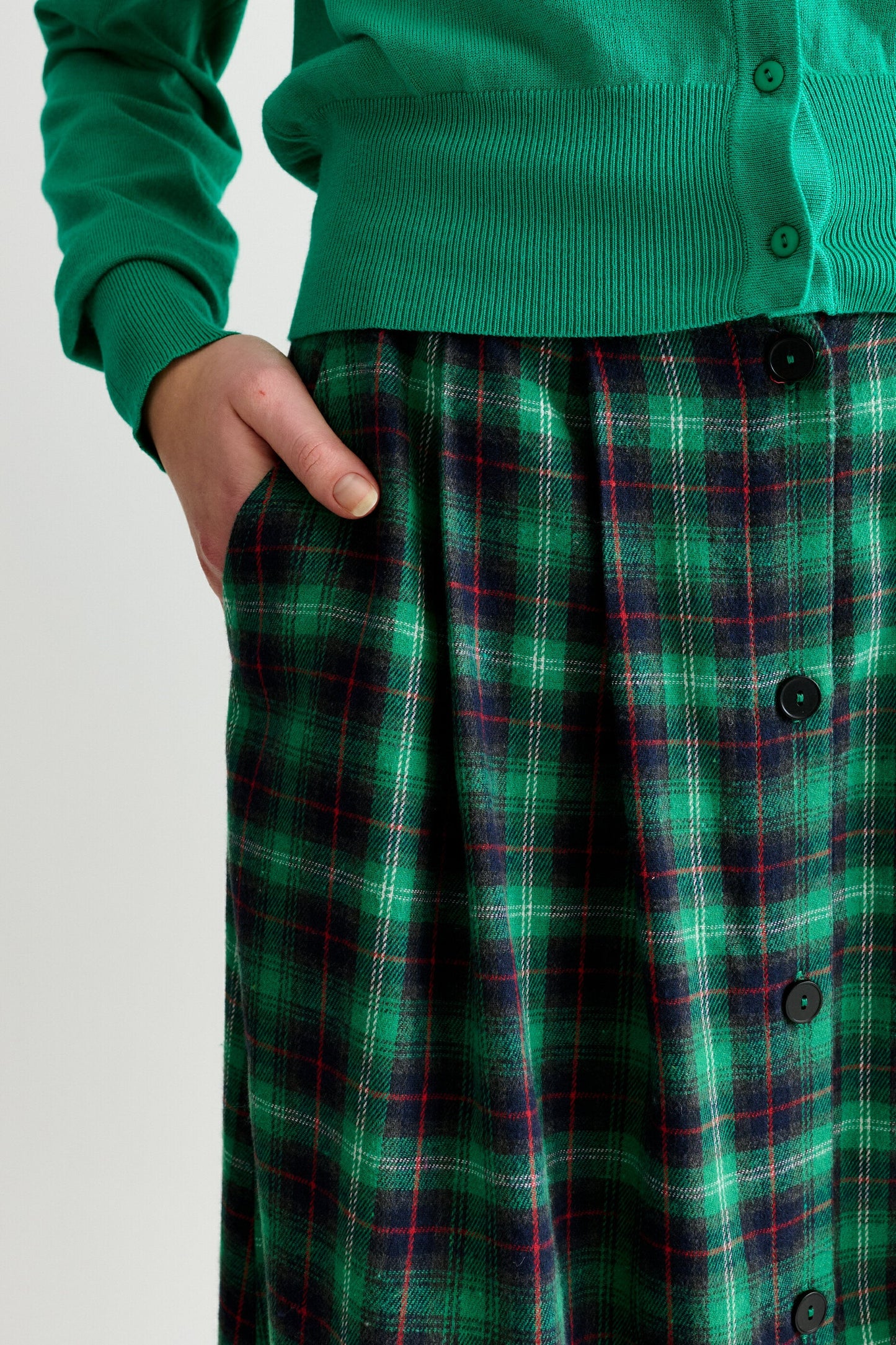Bia Winter Check Button Through Skirt – Green