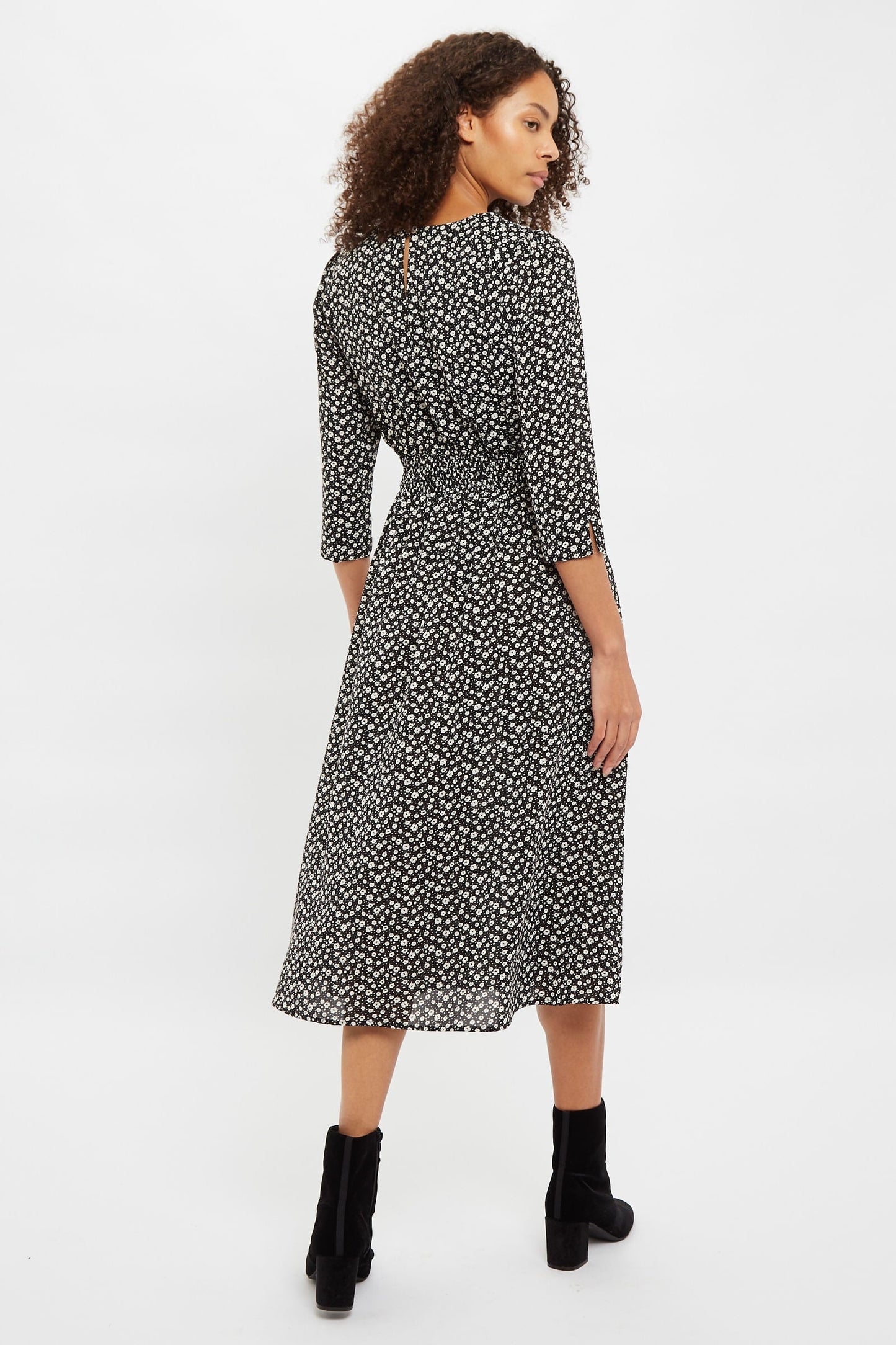Louche Birte Flower Spot Print Long Sleeve Midi Dress