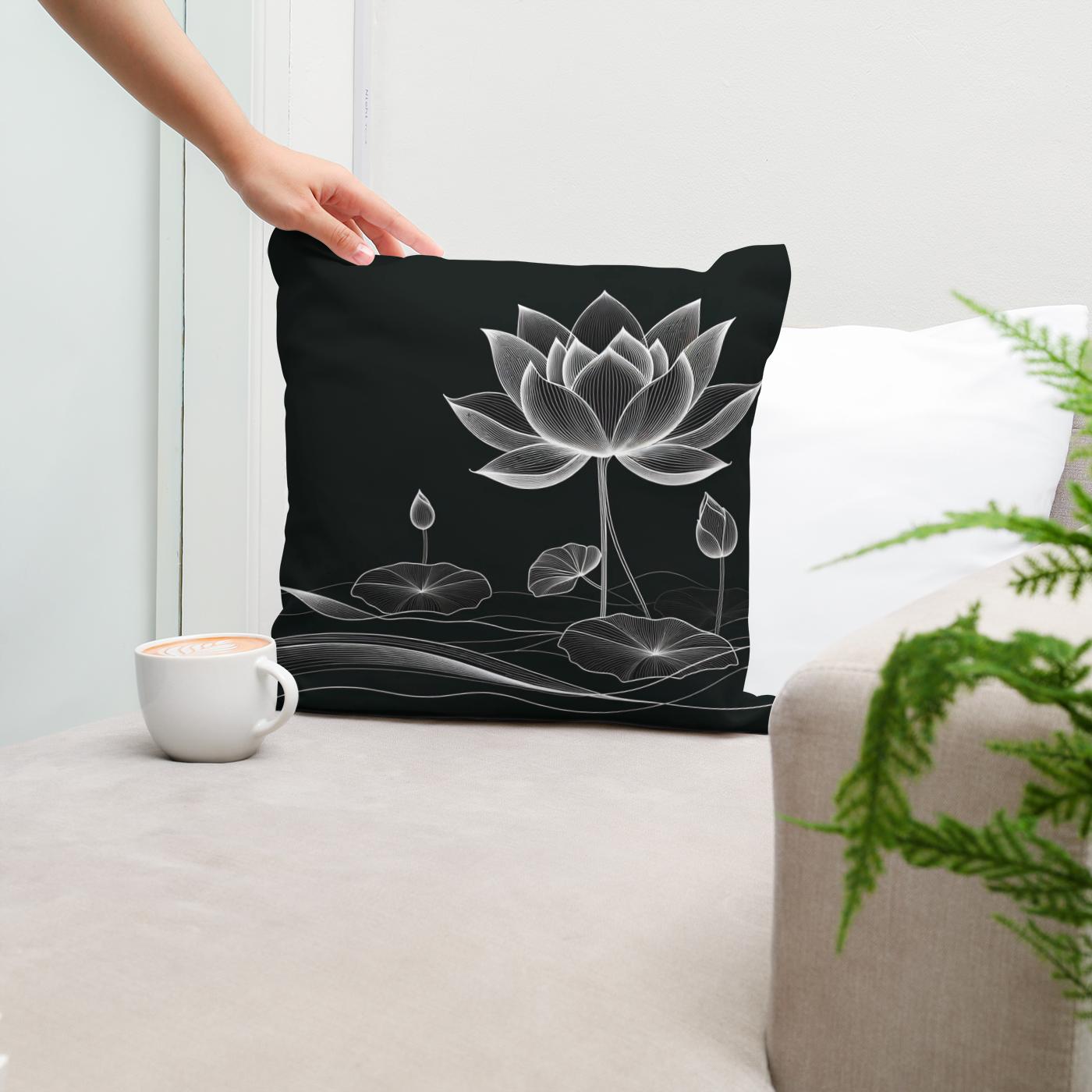 Lotus Noir Elegance Cotton Cushion